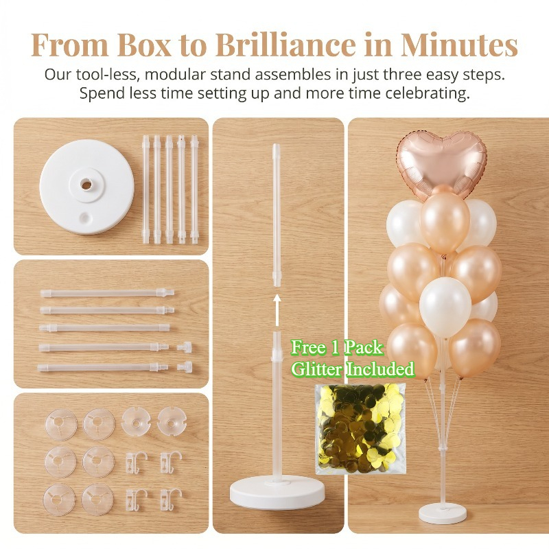 TEMU 2 Sets Deluxe 1.74m Balloon Display Stand Kit:1pcballoon Display 1pc Glitter, Weighted & Quick Diy Setup, Reusable Indoor/outdoor Balloon Column