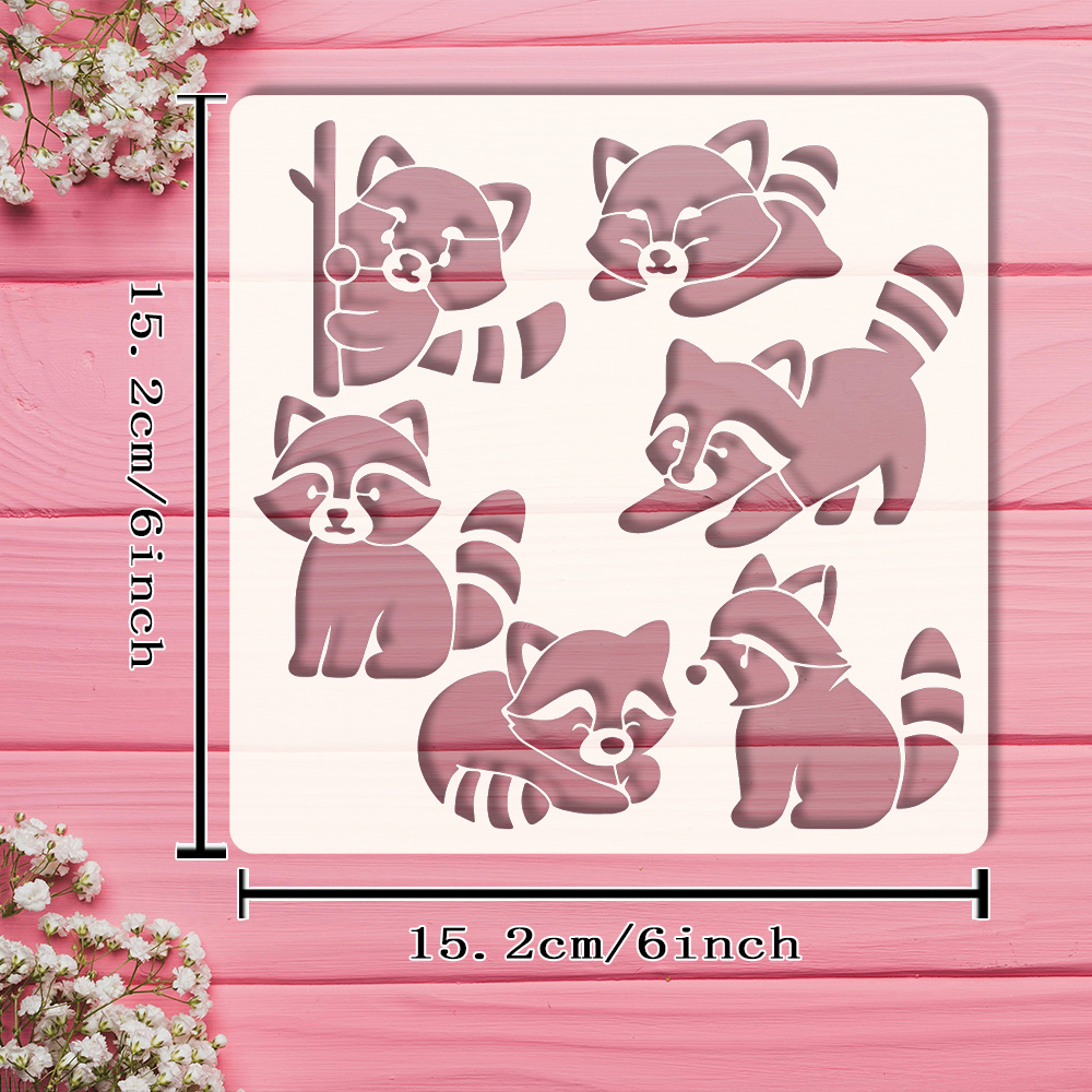 E-shop Eine Schablone mit Waschbärenmuster, Maße 6*6 Zoll (15,2*15,2 cm), zeigt die niedliche Haltung Waschbärenbabys. Dies ist eine herzliche einer