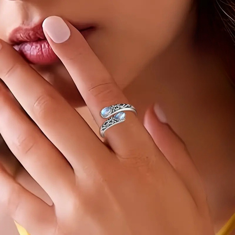 Bohemian Moonstone Spoon Ring - Adjustable, Vintage Style for Women