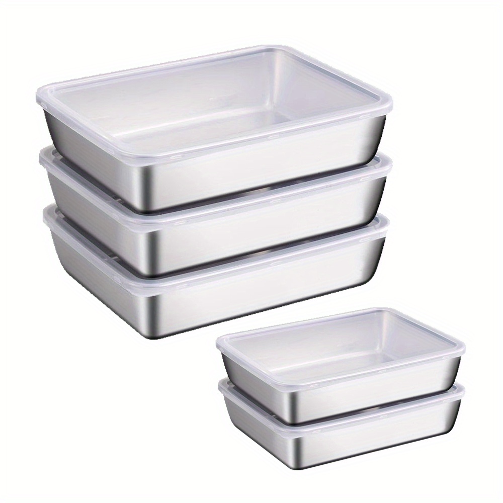 TEMU 5/6pcs Stainless Steel Rectangle For Food Storage Box Container- Meal Prep For Food Containers With Lids, Stainless Steel Trays Containers For