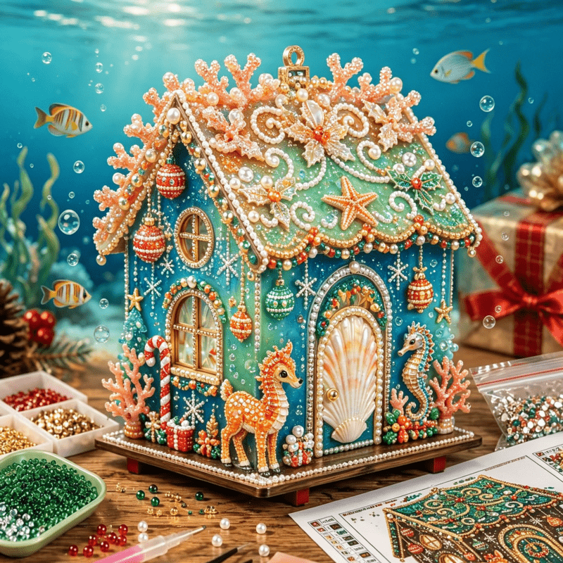 3d Christmas Pearl And Diamond Bead Painting Materials Kit, Festive Shui Crystal Mosaic Sets, Handmade Christmas Home Desktop Decorations, Stress- , Perfect For Craft Enthusiasts