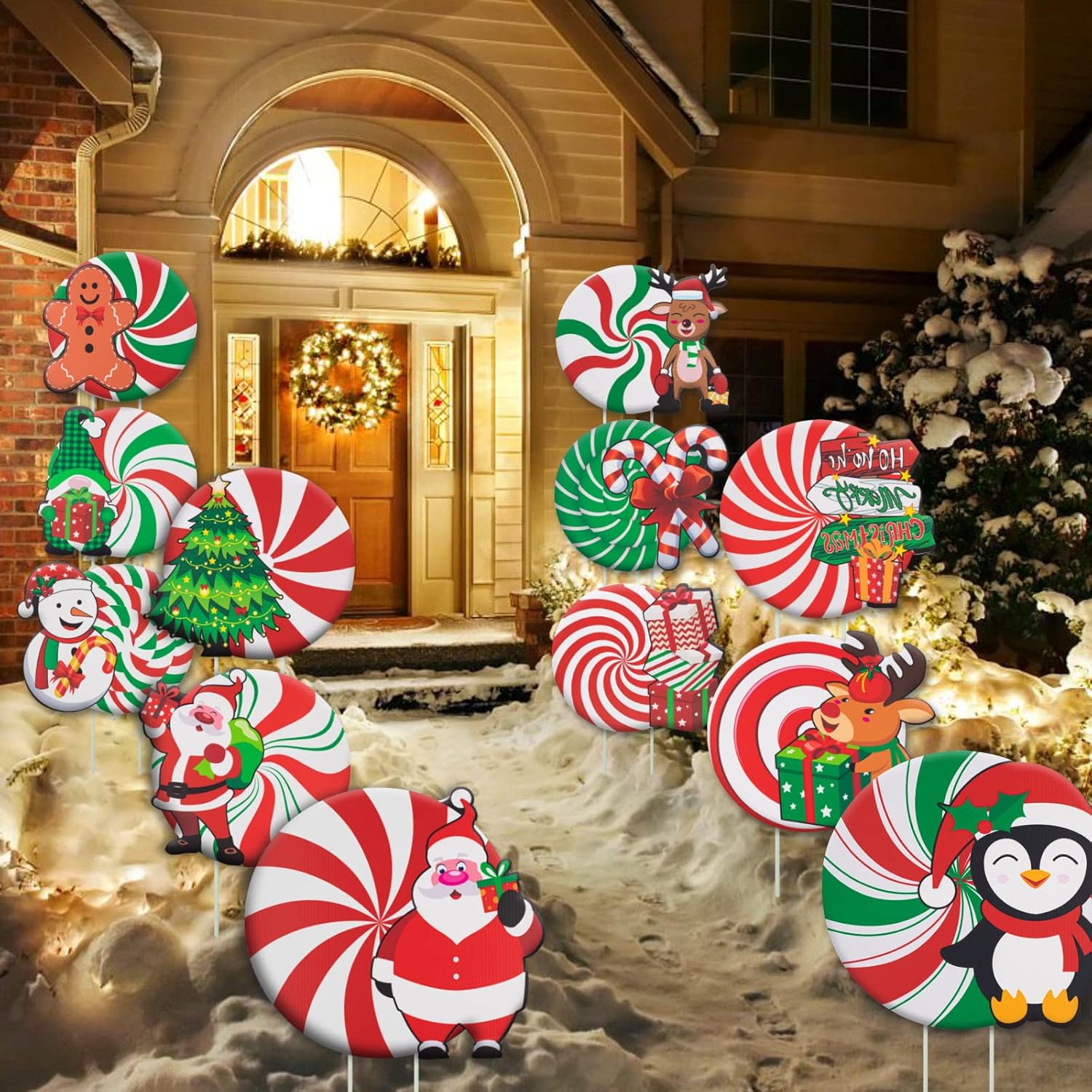 12pcs Christmas Decorations Outdoor Yard Signs, Candy Holiday Lawn Garden Decorations For Pathway Walkway Holiday Decor
