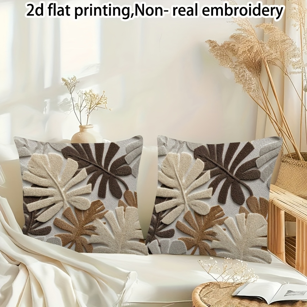 TEMU Set federe ultra-morbide da 18X18 pollici - Con moderno stampo a foglie testurate e chiusura a zip, progettate con foglie marroni, per