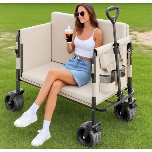 heavy duty 550lb capacity foldable utility wagon cart with 58 12gal capacity convertible to bench all terrain wheels ergonomic handle for camping beach picnics gardening durable metal frame large foldable wagon garden tool