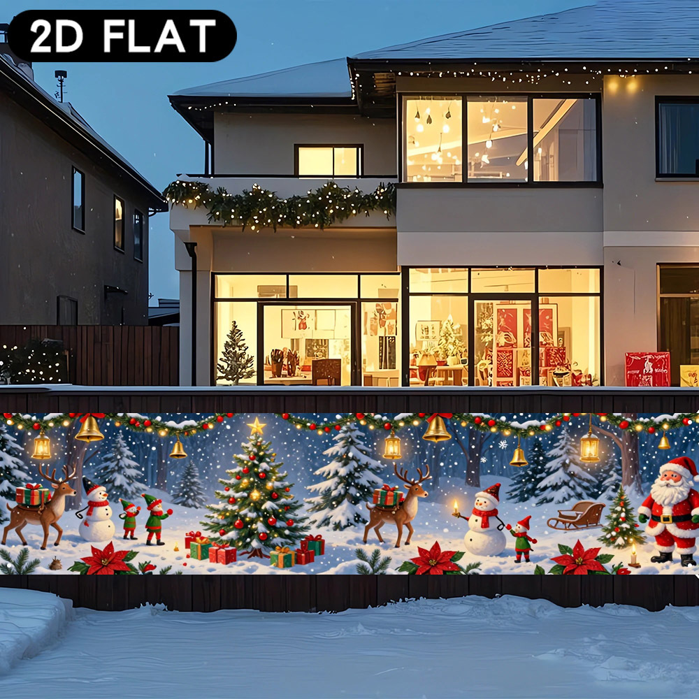 TEMU 2d Flat, 2d Flat - 2d Flat, 2d Flat - 2d Flat 1pc Banner Winter Merry Christmas Courtyard Banner, Santa Claus Christmas Tree Theme Decoration,