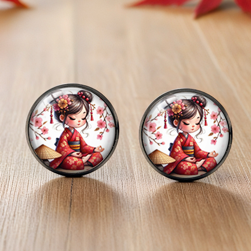TEMU A Pair Of Cherry Studs, Round Glass Earrings, Handmade Additions, Without Battery