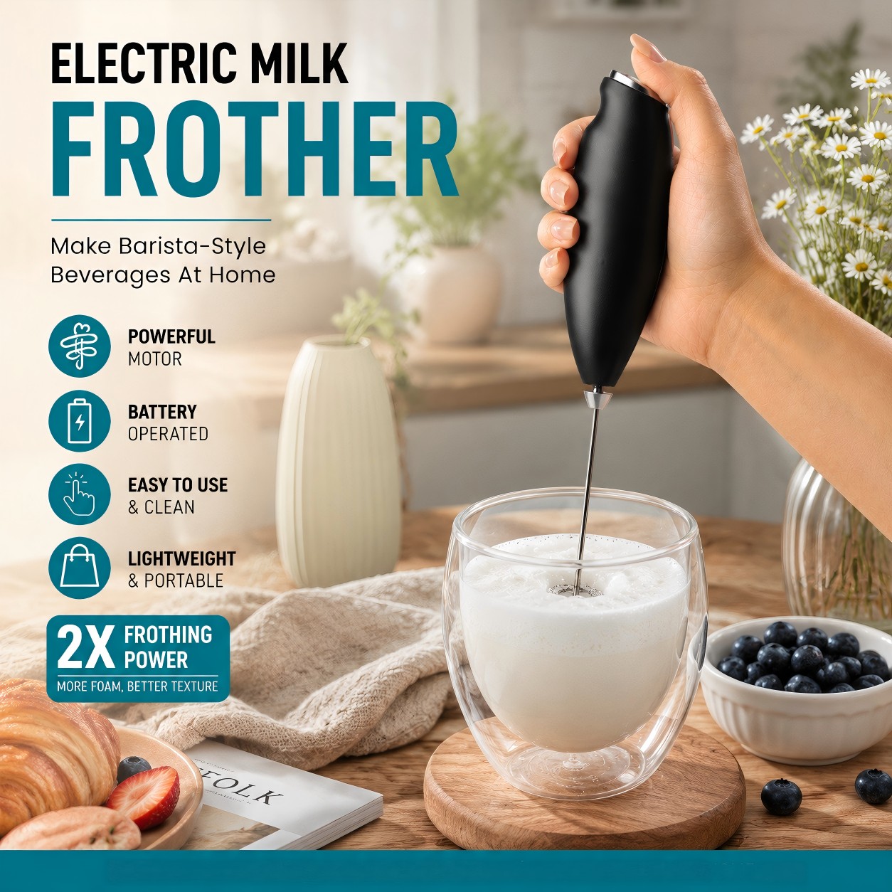 Mini Coffee Frother Home Milk Whisk Handheld Mixer, Portable Food Blender, Handheld Whisk Small Cream Egg Baking Frother, Food Blender, Coffee Mixer, Single-Head Wireless Frother, Essential Tool for Baking