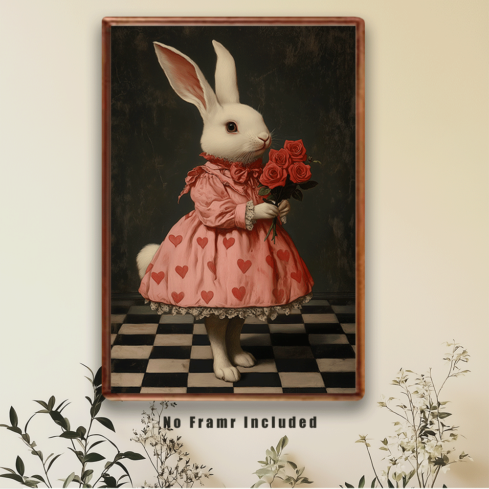 

1pc Classic Vintage Bunny With Roses Canvas Art Print, Wall Decor For Bedroom, Living Room, Office, Cafe, Dorm - Ideal For Birthdays, Christmas, Valentine's Day Gifts