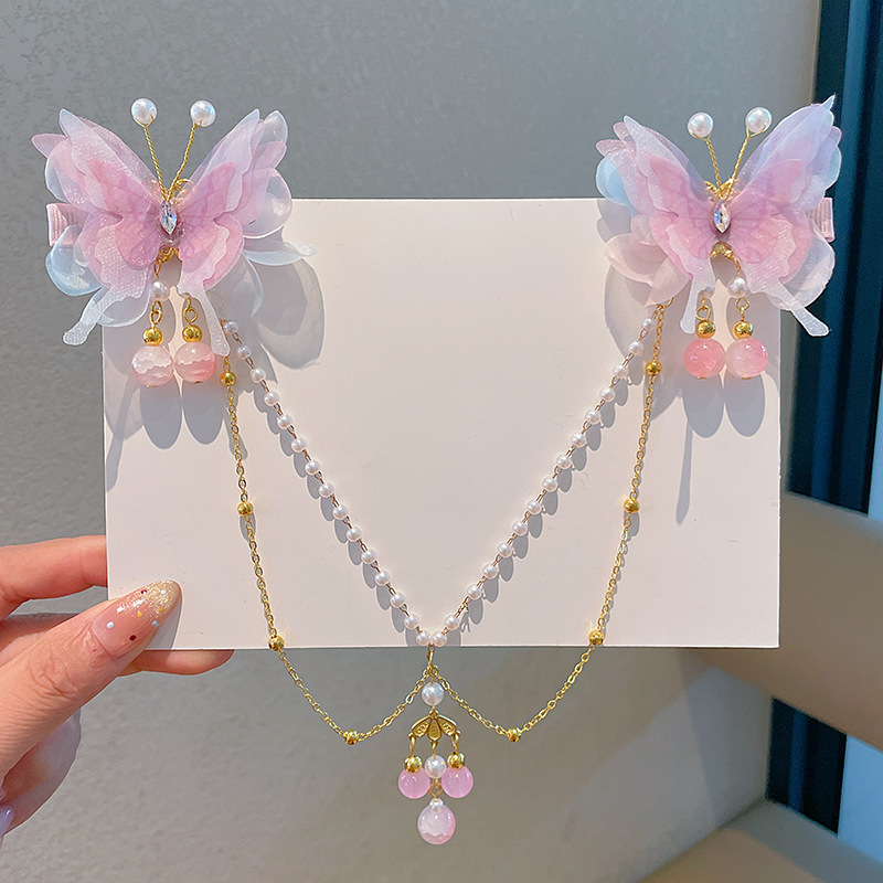 TEMU 1 Set Kleurrijke Stoffen Vlinder Haarclips, Nieuwe Chinese Klassieke Stijl Haaraccessoires, Handgemaakte Kwast Haarclips, Verkleed