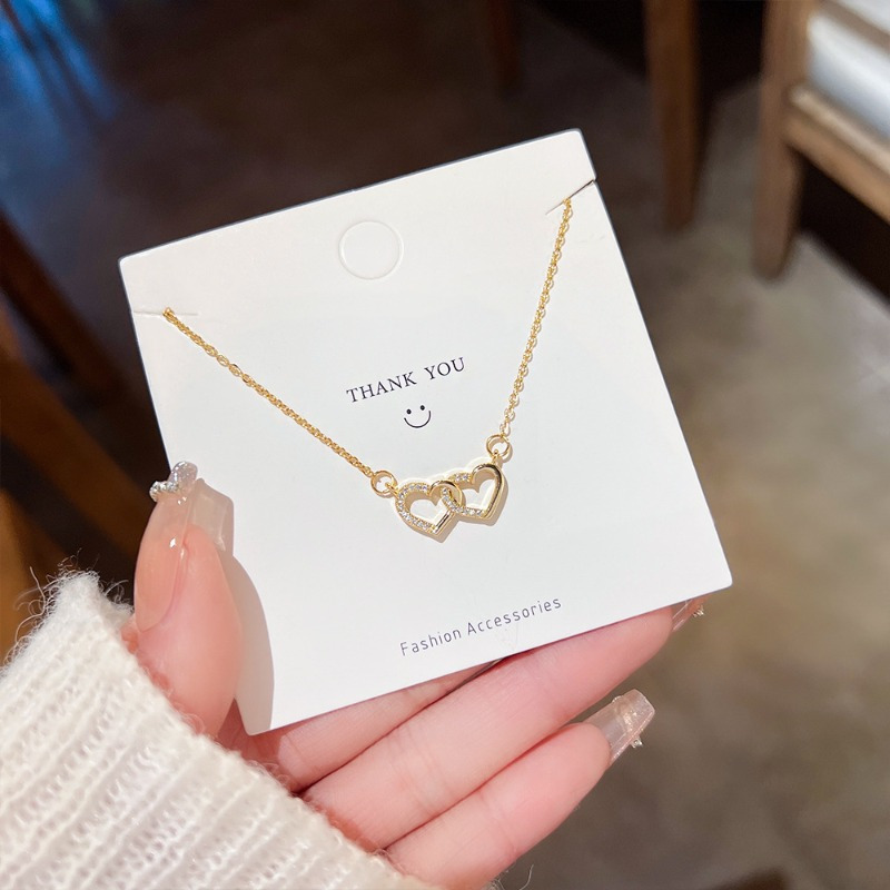Interlocking Hearts Titanium Steel Necklace for Women Durable Elegant Collarbone Chain Love Theme Jewelry 2025