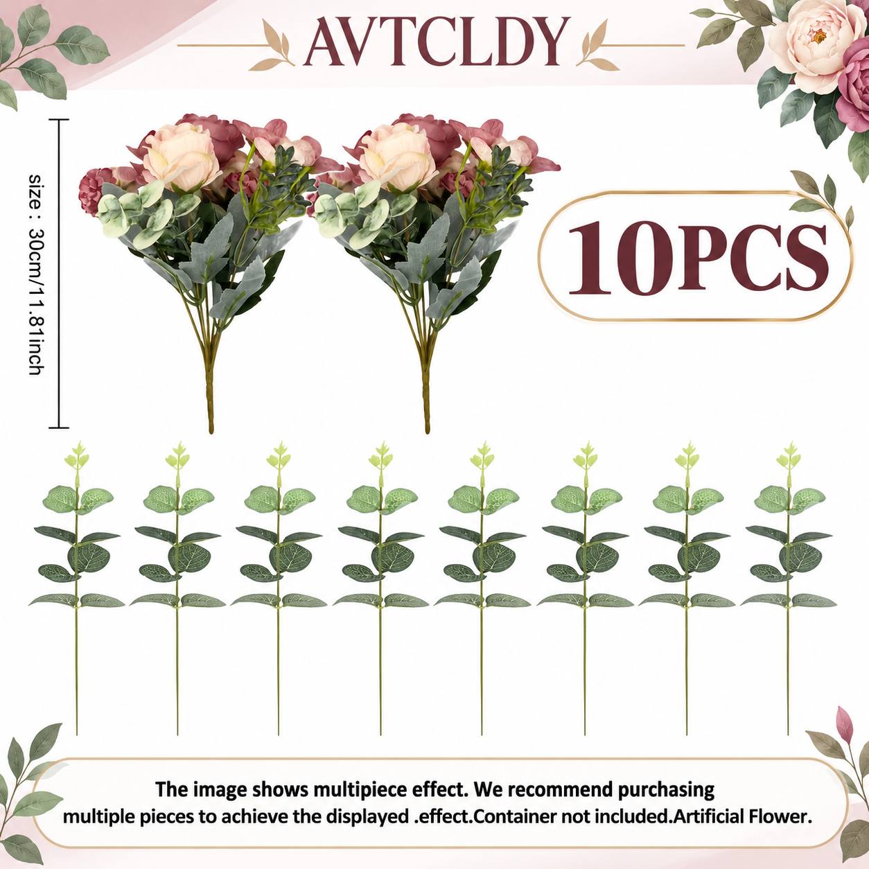 TEMU 10pcs Realistic Peony Bouquets - Artificial Flowers, Faux Rose And Peony Bouquet, Soft Pink/beige/white/lavender/peach Tones, Realistic Floral