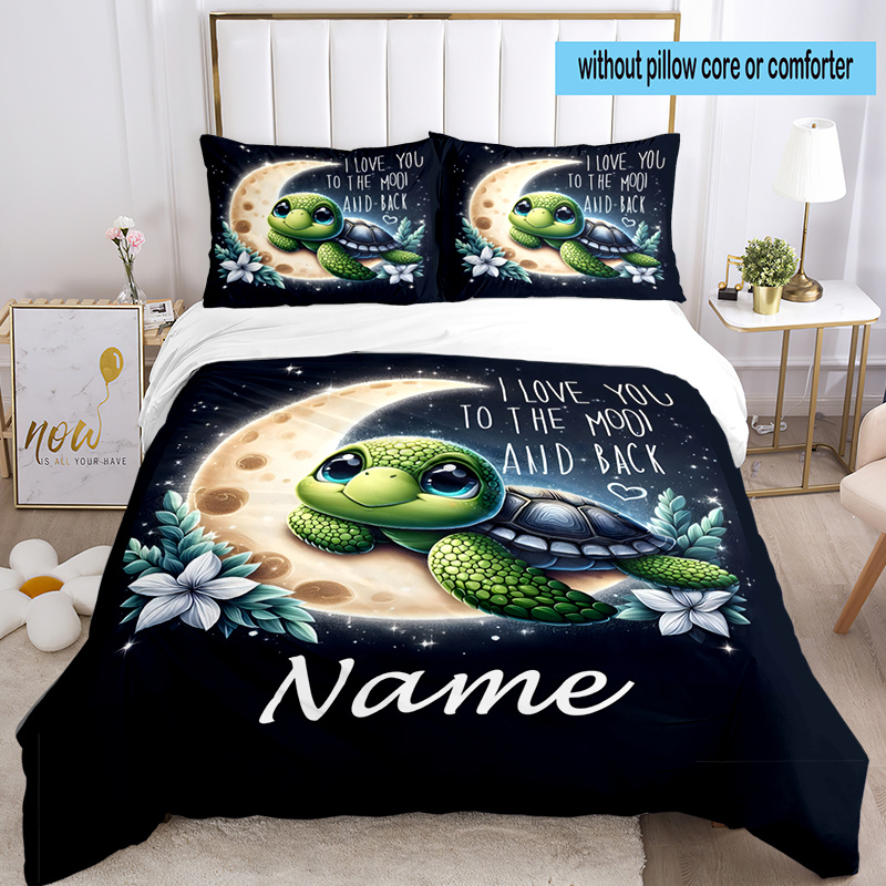 

3pcs Custom Name Bedding Set With Turtle Print, Duvet Cover Closure Includes 1 Duvet Cover & 2 Pillowcases For All Bedroom Decor, Christmas Decoration, Birthday Gift, For Winter