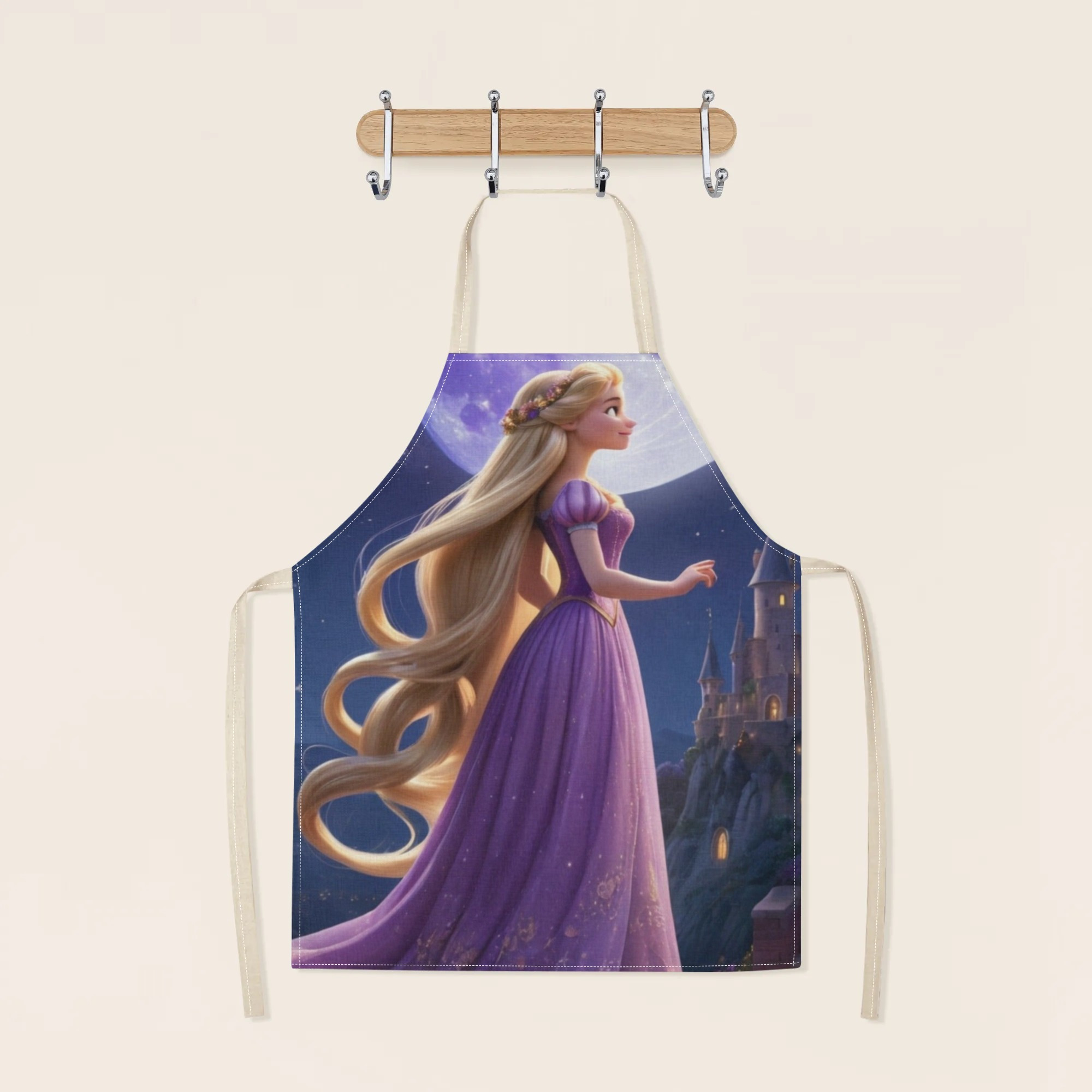   style| disney  -themed waterproof apron |   & elegant purple design with castle & moon illustration |   polyester,   fits all | ideal for hotels, supermarkets, restaurants, fruit shops, milk tea stands, and home use details 2