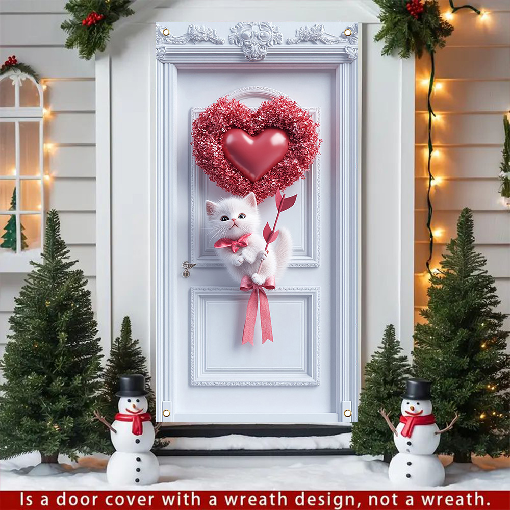 

Valentine's Day Love Wreath Door Banner - 35.4x70.8" Polyester Hanging Sign For Indoor & Outdoor Decor, Photo Booth Props & Party Supplies, Valentines Decorations Banner