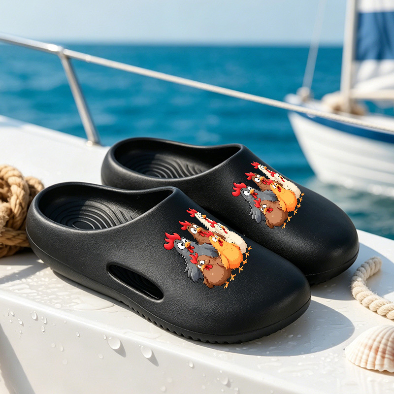 TEMU 1 Pair Cartoon Chicken Printed Pool Slippers, Shower Slippers, Vacation Sandals, Gym Slippers, Plus-size Slippersâsuitable For Home, Beach,
