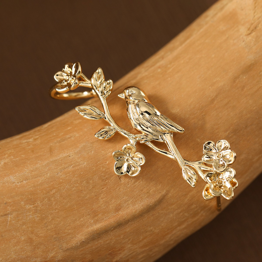 TEMU 1pc Boucles d'oreilles vintage élégantes style naturel avec motif floral et branche d'oiseau pour femmes, parfaites pour et les de fête
