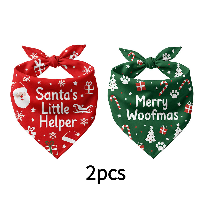 TEMU 2pcs Pet Bandanas, Christmas Pet Drool Bibs, Christmas Themed Design Bandanas, Universal For Dogs And Cats, , Adjustable Pet Scarves, Suitable