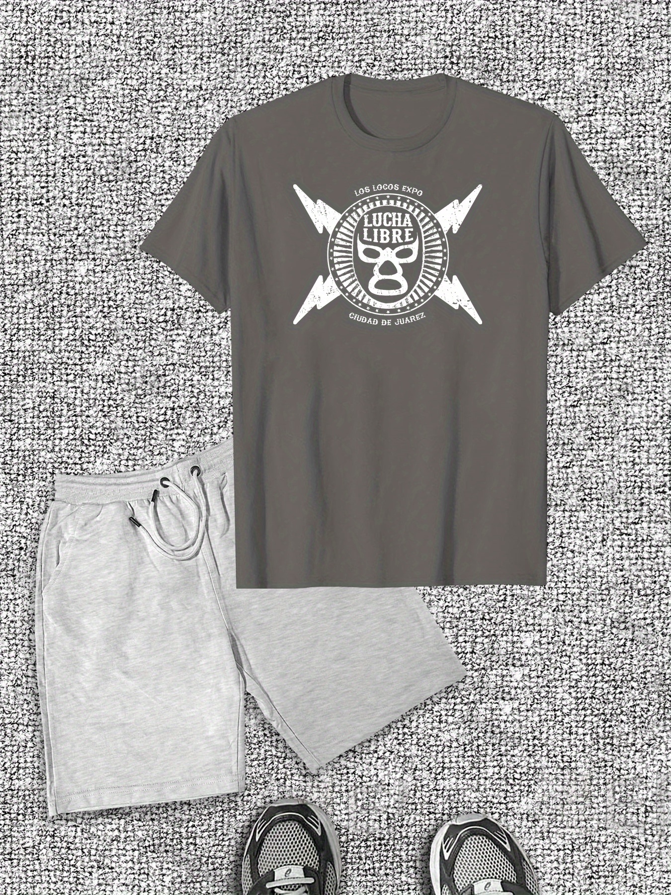 Men'S Casual Cotton T-Shirt & Shorts Set - Summer Solid Color Crew Neck Tee with Logo, Matching White Drawstring Shorts, Breathable Cotton, Perfect for Casual Attir