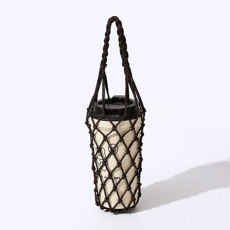 TEMU Mesh Tote Bag Suitable For Water Bottles & Coffee Cups, Reusable Portable Cylindrical Beverage Holder With Handheld Carrier, Decorative Gift Bag