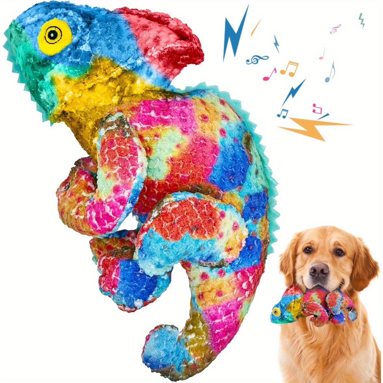 TEMU [squeaky Plush Dogs Chew Toy] Cute Chameleon Plush Dog Toys - Squeaky Chew Toys With Paper - Suitable For Small, Medium And Large Dog Pet Toys,