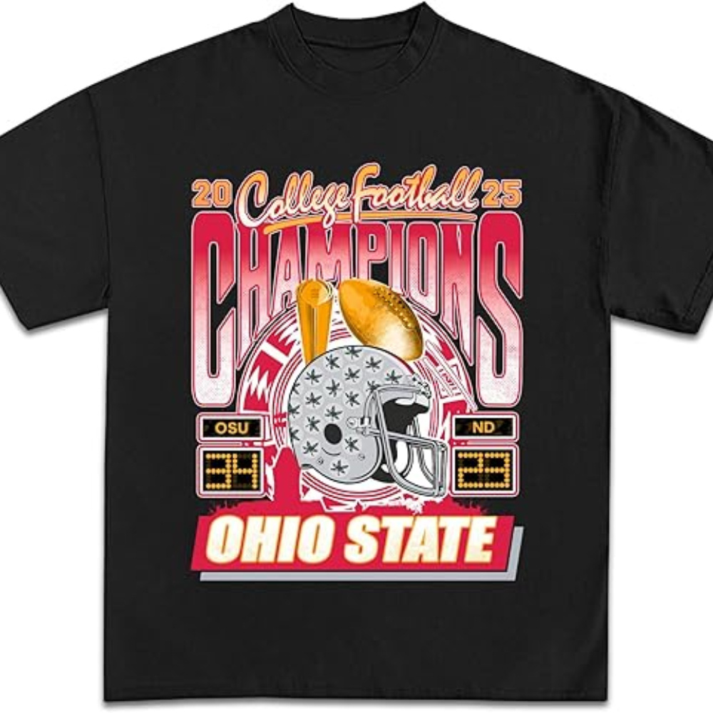 

Ohio State Football T-shirt, 100% Cotton Crew Neck Short Sleeve Tee, Vintage Graphic Design With "2025 Ohio State Champions" & "" , Casual Sports Shirt For Men And Women, Knit Fabric Top, Regular Fit