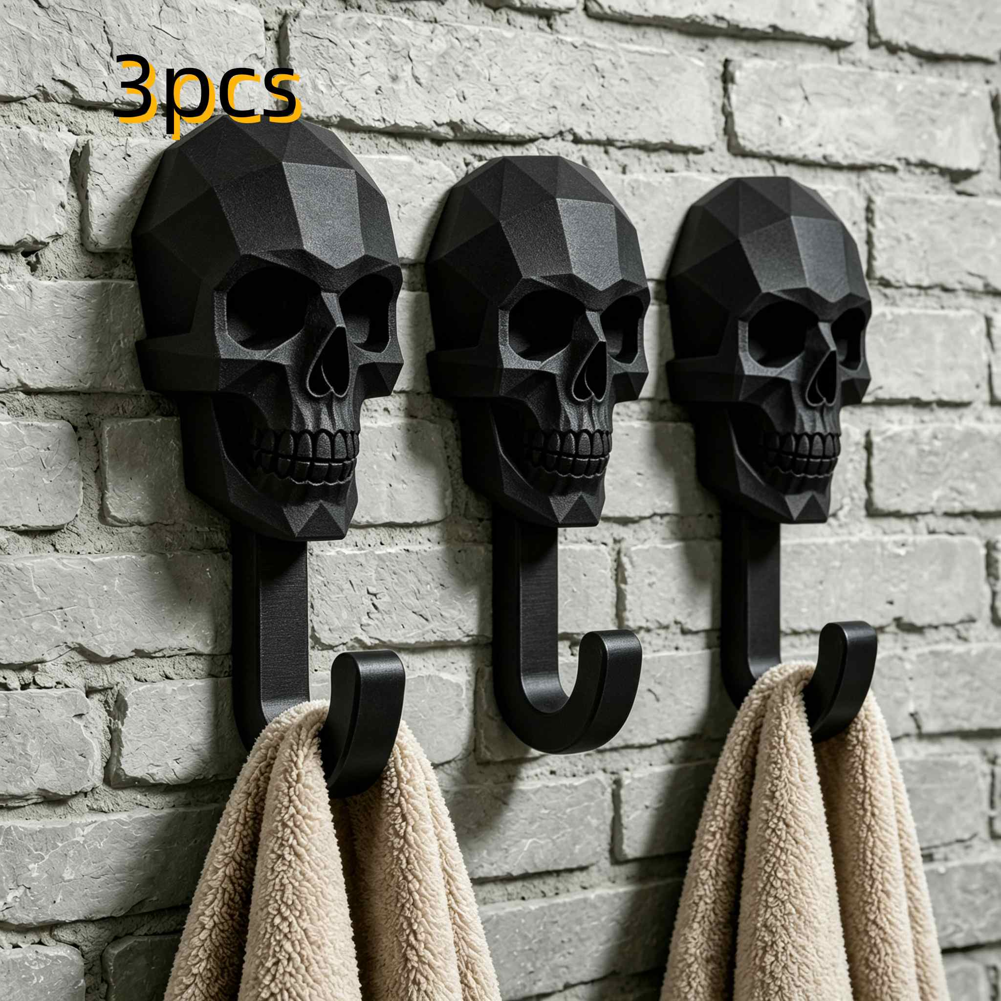 TEMU 3pcs Halloween Creative Head Wall Hooks - Strappy Adhesive, Retro Gothic Bathroom Towel Rack, Entrance Key Organizer Halloween Decorative Hooks