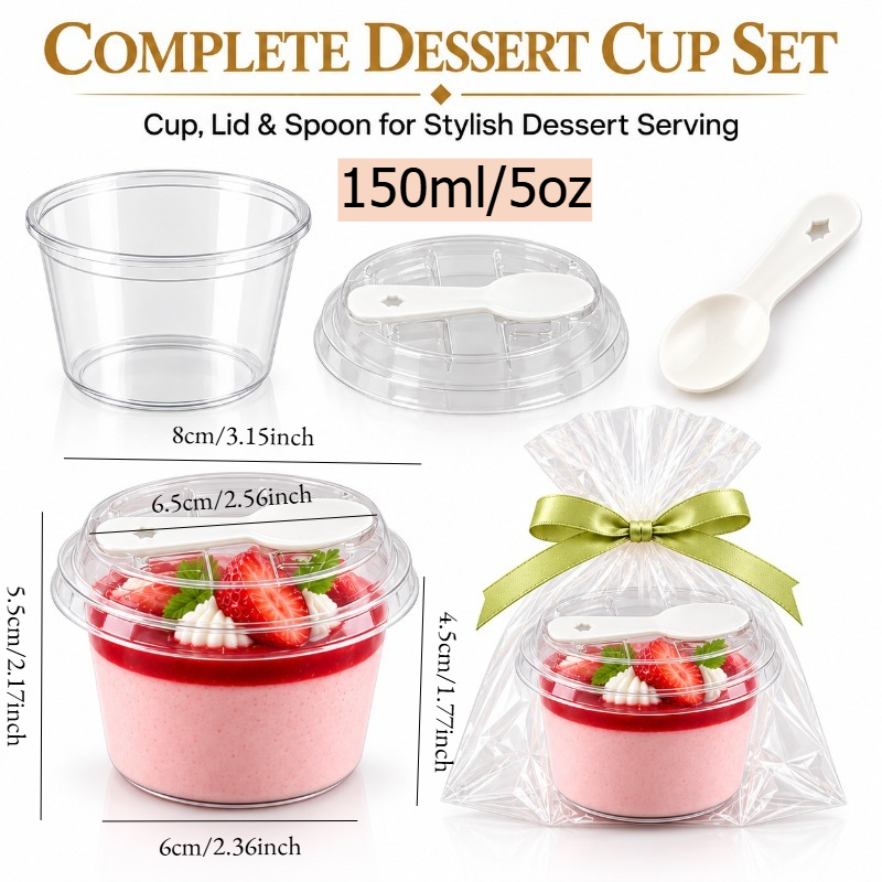141pcs Mini Round Pudding Cups Set with Lids and Spoons