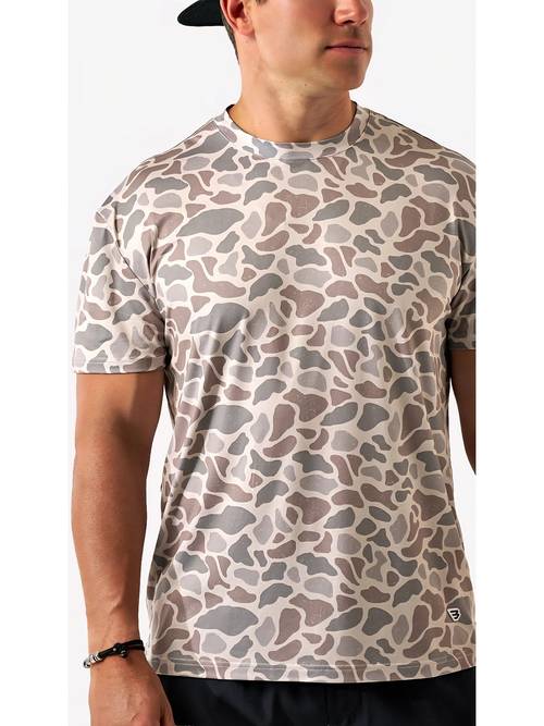 mens light tone morandi camo t shirt stretch breathable camouflage fitness training shirt with morandi color palette round neck casual summer wear suitable for gym outdoor everyday use