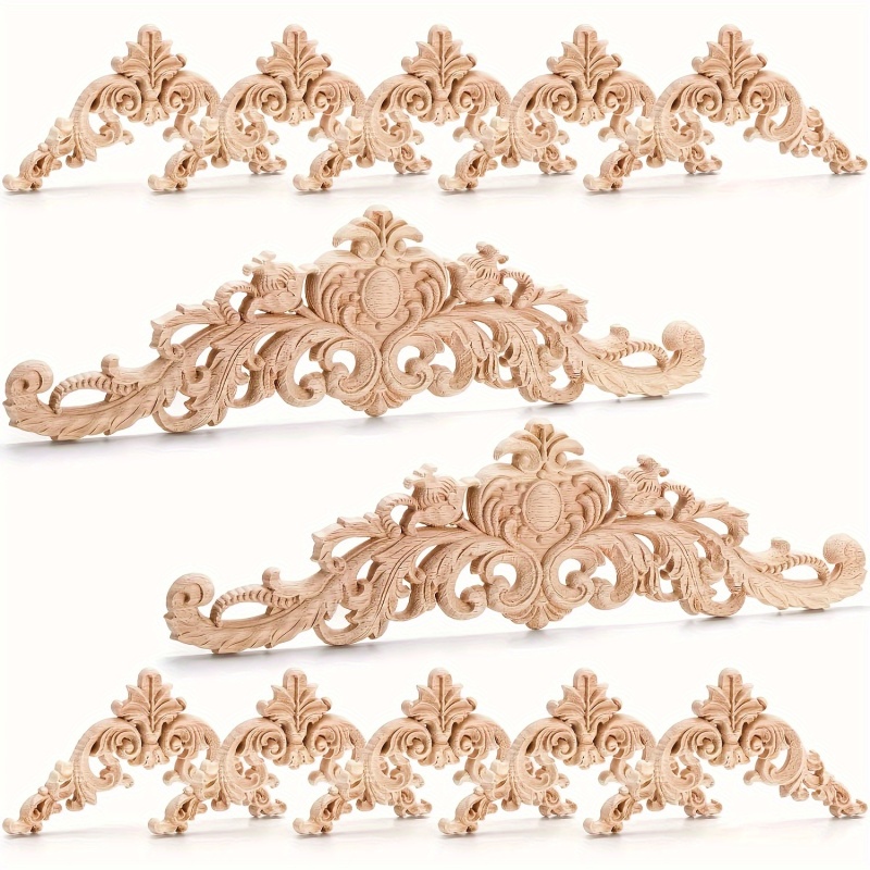 10pcs unfinished wood inlay set carved wooden appliques for furniture decoration long edge pieces for bed door cabinet dresser wardrobe 2 sizes 0