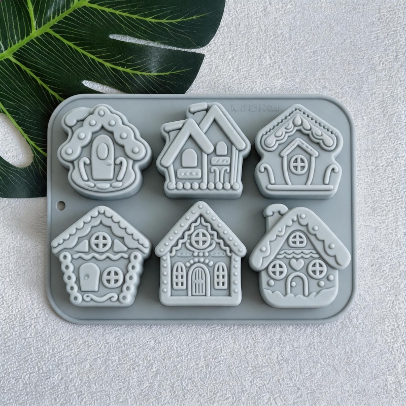 TEMU 6-cavity 3d Gingerbread House Silicone Mold, Soap And Candle Making Mold For Resin, Plaster And Crafts, Candle Making Gift, With .97inch Candle