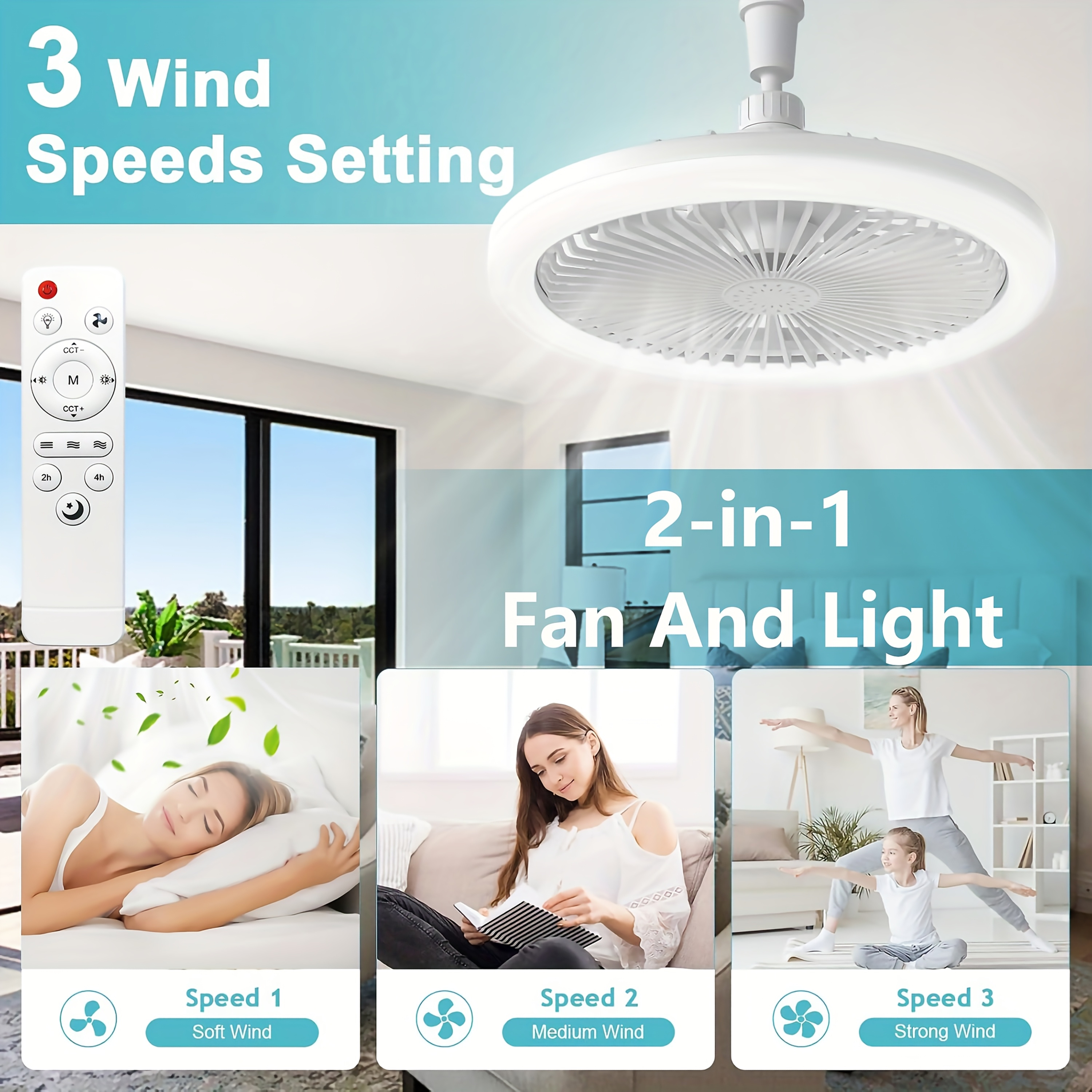 26cm modern fan light with remote - enclosed low , , strong swimming-like wind, 3-speed fan & dimmable led lighting (white/warm/cool daylight), timer function, e26/e27 base - hardwired for bathroom, bedroom, kitchen - voltage 85-265v, bedroom cooling, contemporary fixture, motor, interior designers Product details 7