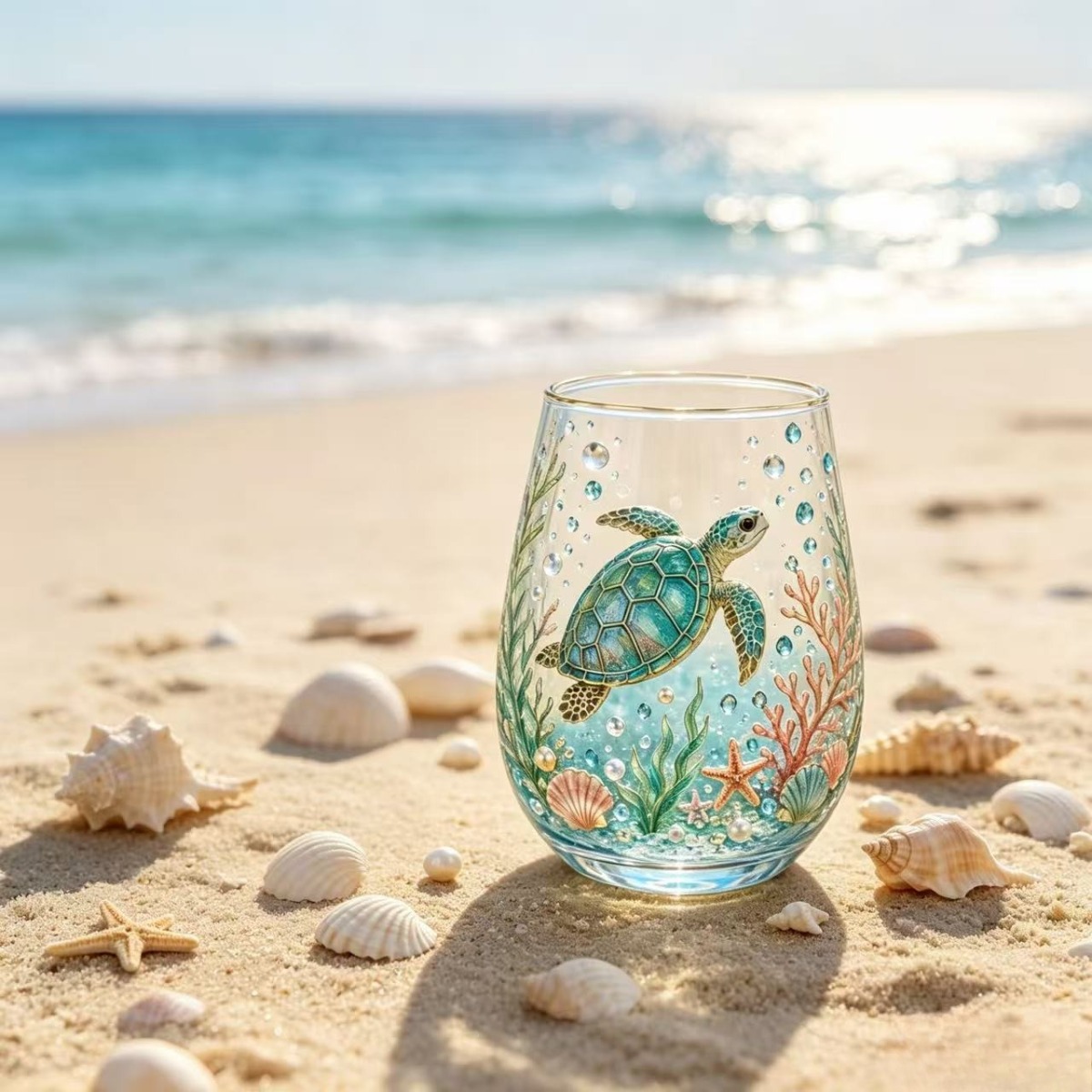 TEMU 1pc For Turtle Print Whiskey Cup, Beach Style Wine Glass, And For Turtle Art Glass, A Gift Of And Love For , And An For