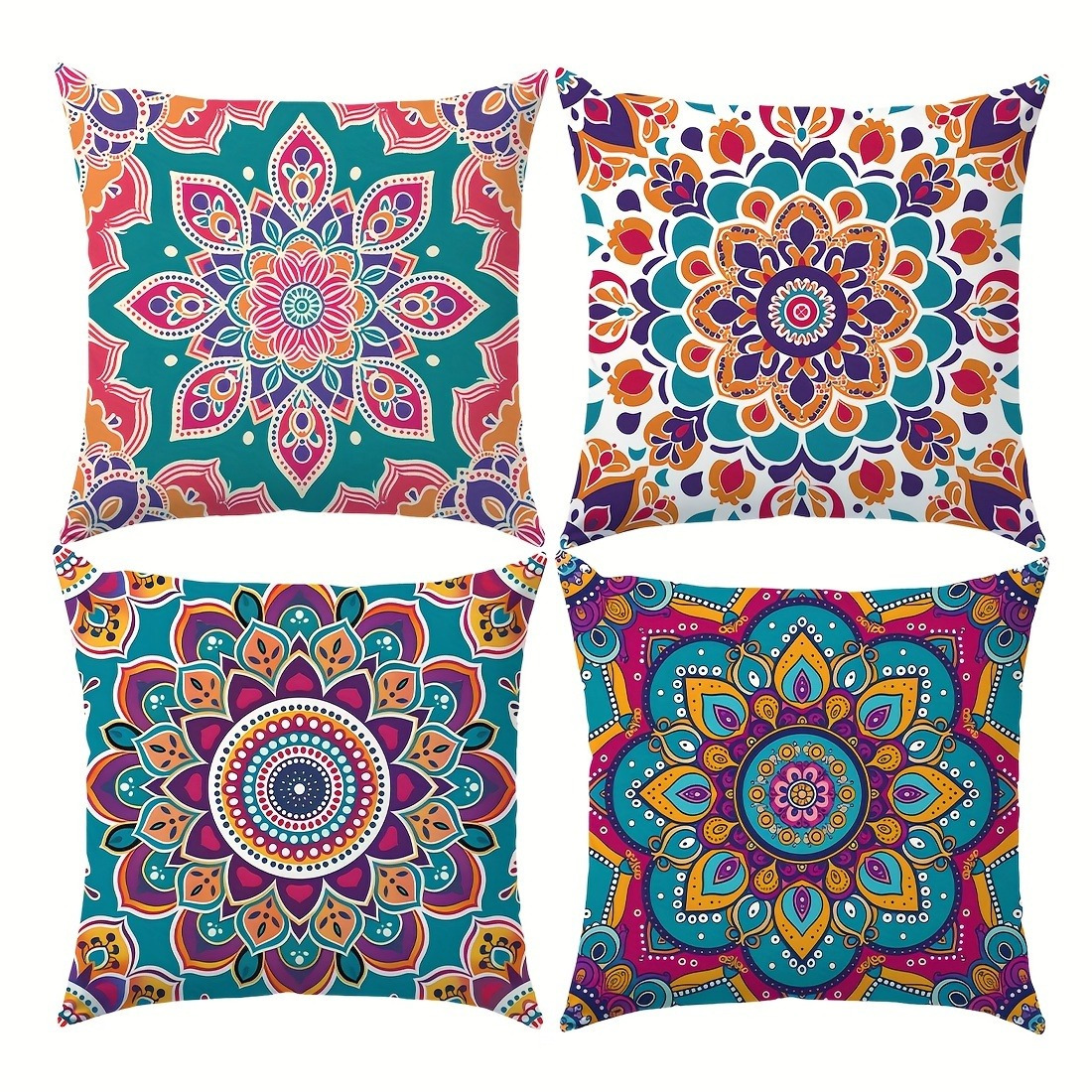 TEMU Confezione da 4 Federe Cuscini Colorate con Motivo Mandala Boh矇mien, Copricuscini in Poliestere Stile Vintage per Soggiorno e Camera da Letto,