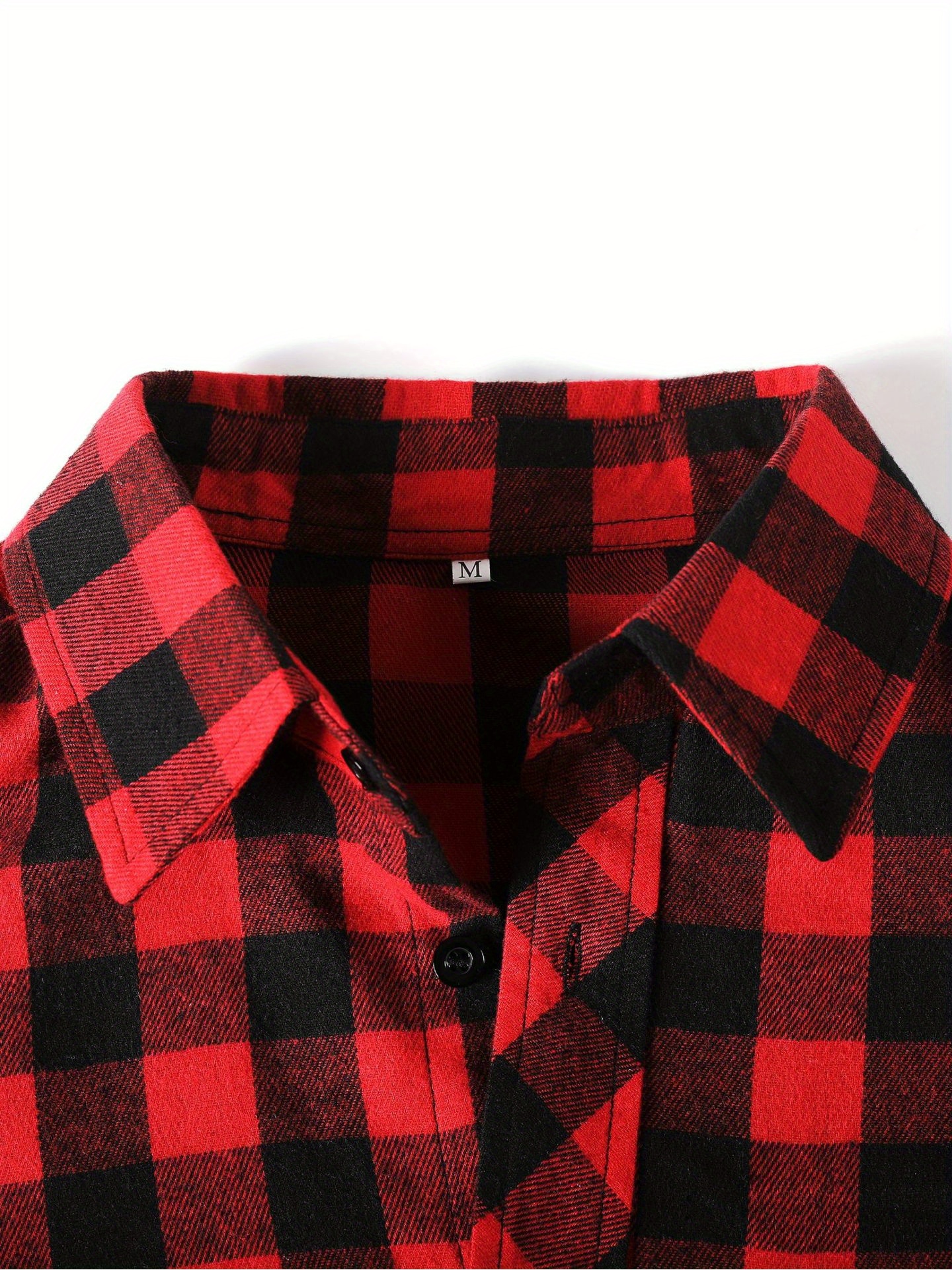 camisa clásica cuadros rojos negros hombre botones chaqueta Temu