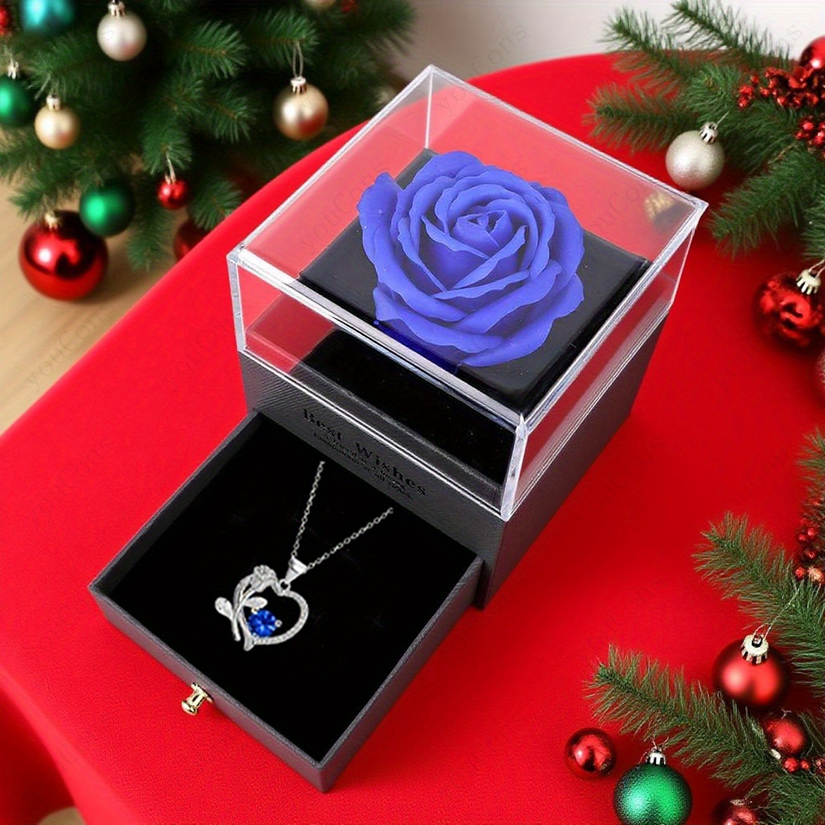 Women's Luxurious Deep Blue Synthetic Zirconia Heart Rose Pendant Necklace