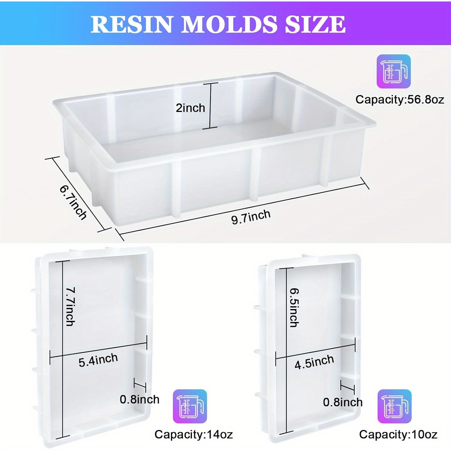 TEMU Set Of 3 Large Rectangular Molds Made Of Resin, Designed For Deep Epoxy Casting. Ideal For Preserving Flowers, Deep Pour Furniture Decorations,