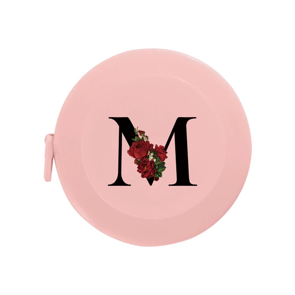 TEMU 1pc Cute Pink Patterned Mini Retractable Soft Leather Tape Measure With A-z Letters, One-button Retractable For Quick Storage, Clear Metric And