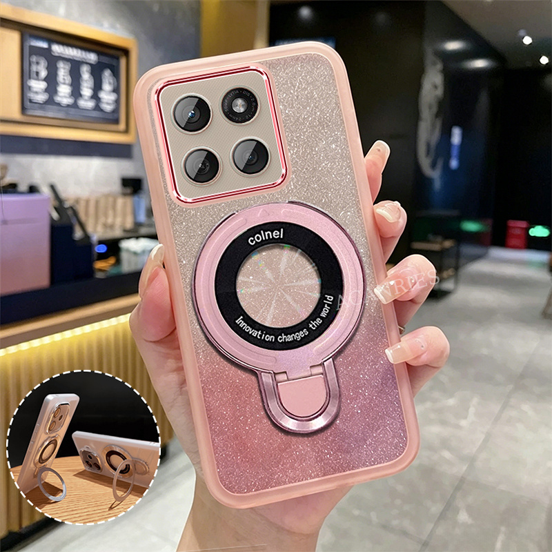TEMU Phone Case: Luxury Ultra-thin Magnetic Metal Holder Stand Glitter Case For Motorola For Moto Edge 70/ Edge 70 Fusion/ Edge 70 Supports Magnetic