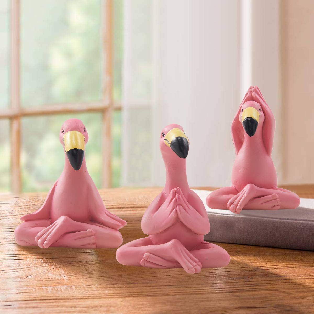 Image of Set Of 3 Mini Flamingo Statues, Yoga Resin Ornaments, Desktop Garden Decorations, New Cross-border Cute Crafts