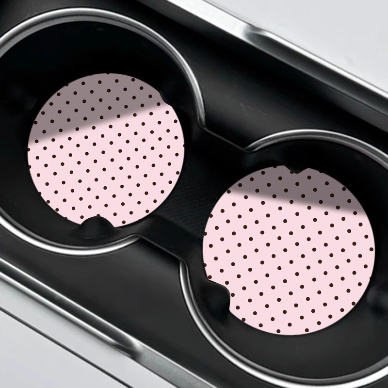 TEMU 2pcs, Minimalist Polka Dot Print (pink Base Polka Dots) Wooden Mud Car Coasters, Center Console Cup Holder Inserts Thermal Coasters, Universal
