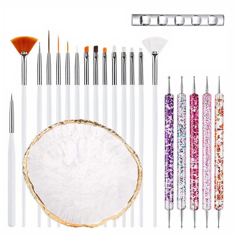 Image of 22pcs Set Of Professional Acrylic Engraving And Dotting Pens, Ideal For Nail Art At Home Or In Salons, Including Tools For Makeup, Resin Art, And A Display Board For