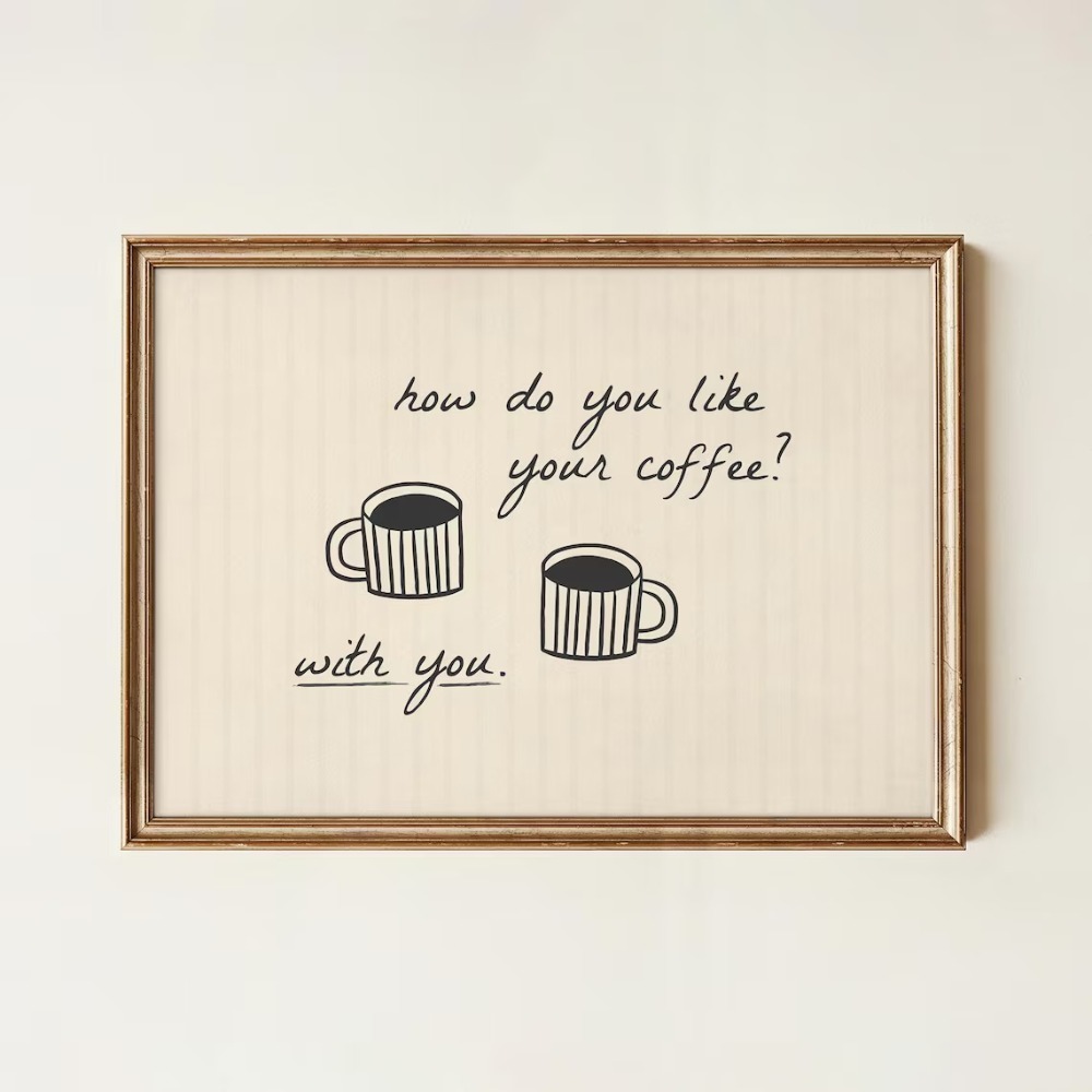 TEMU 2d Flat, Minimalist - Horizontal "how Do You Take ?" Suitable For Living Room, Kitchen, - Unframed Canvas Print With Coffee Mugs Art,