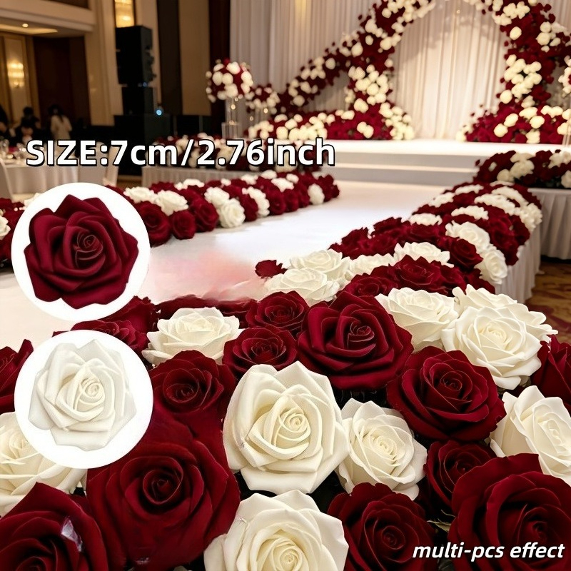 TEMU 30pcs (15pcs Cream White And 15pcs Romantic Burgundy) New Rose Head Arrangement, Artificial Holiday Simulation Flowers, Long-lasting Use Indoors