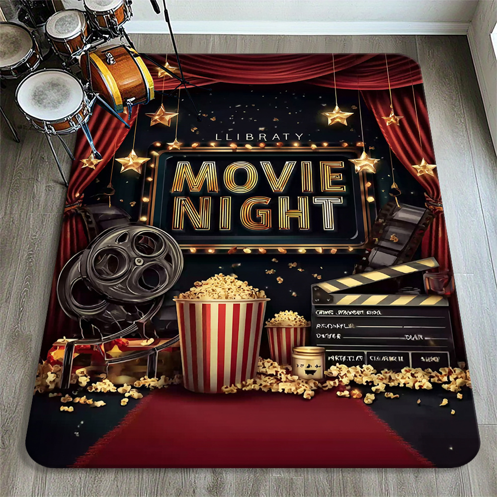 TEMU A Large Area Rug Featuring A Popcorn Movie Night Design, Suitable For Living Rooms, Bedrooms, Kitchens, And Home Decor, A Cozy Atmosphere Room.