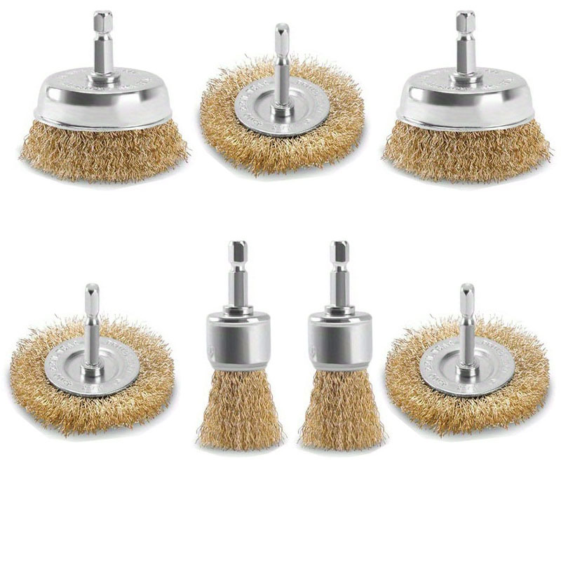 TEMU Ensemble de 7 meules à tiges métalliques, plate, brosse à cupule, brosse à et brosse à pointe avec queue hexagonale de pouce, pour l'élimination