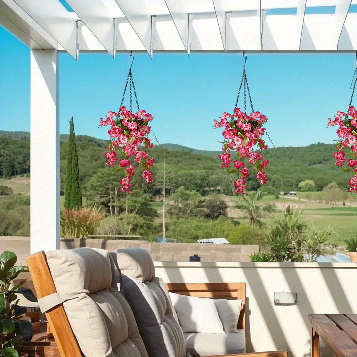 2pcs artificial   hanging baskets uv resistant   flowers with pink white   and green leaves   outdoor porch patio balcony or spring decor artificial outdoor flowers