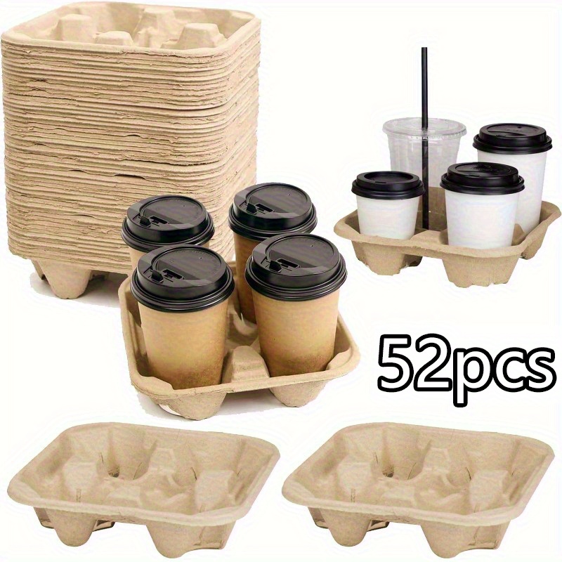 52pcs heavy duty 4 cup drink carriers with   slots secure 8 32oz cups sturdy cardboard beverage holders for coffee bubble   ideal for restaurants takeout   drinkware   reliable construction delivery drinkware durable carrier reinforced holder cup holder catering services