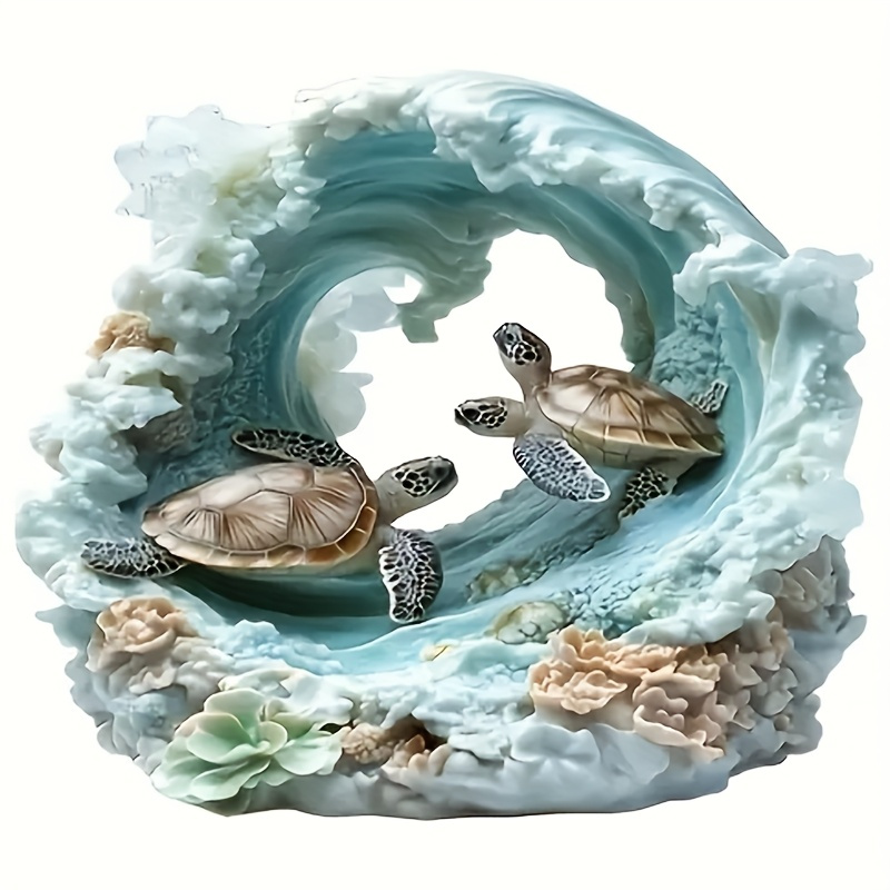 6-Inch Wavy Coral And Turtle Paint Sticker for Laptop Bottle Truck Mobile Phone Motorcycle Window Wall Cup Sticker Cartoon Pattern Rear Position Vinyl Material Glass Cermetallic Surface Recommended Self-Adhesive Mounting Type Glitter Decorative Featu