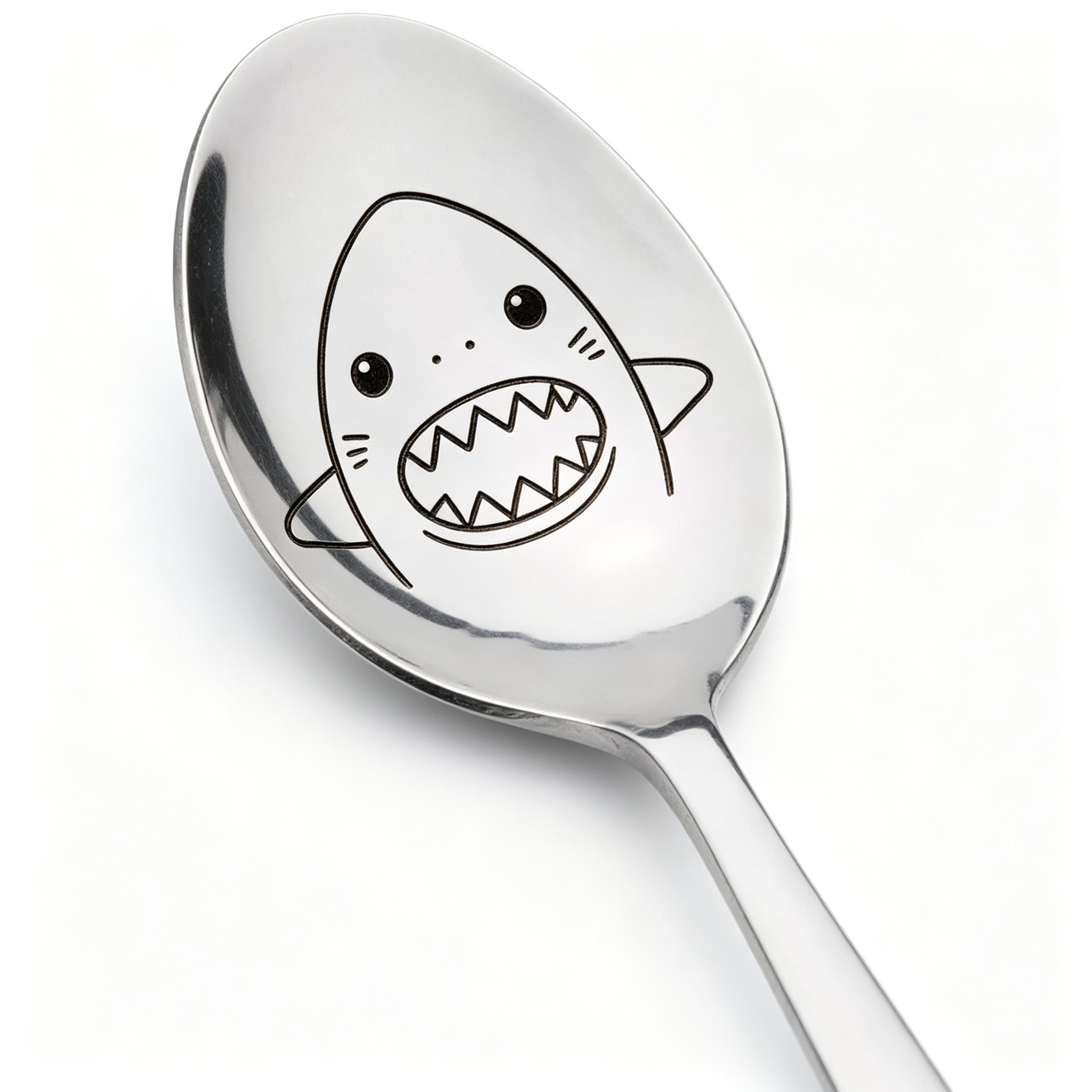 TEMU Shark-themed Engraved Spoon - Laser-engraved Stainless Long Handle Utensil Suitable, Dining, Shark Gifts For &, For Or Christmas Present