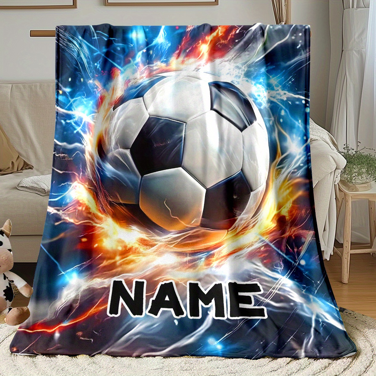 TEMU Custom Name Cool Theme Blanket- Lightweight Flannel Throw For Sofa, Camping, Livingroom, Office, Chair, And Bed - Digital Printing Soft And Warm